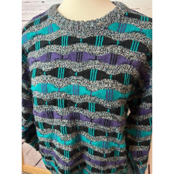Concrete Mix Sweater‎ Pullover Large 3D Chunky Knit Striped Vintage 80s Textured - Picture 9 of 9